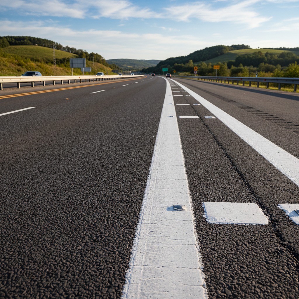sinalização viaria de rodovias fiocando nas faixas de demarcação